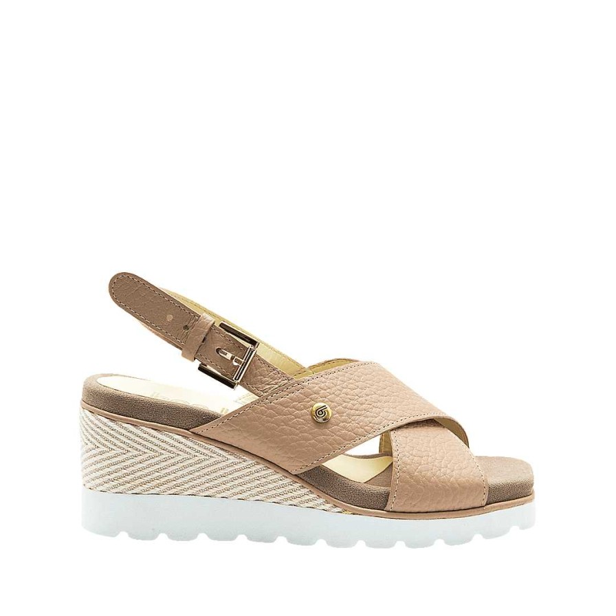 Shoes Bon-Bonite | Sandal With Platform Lined In Capuccino Color Textile In Leather