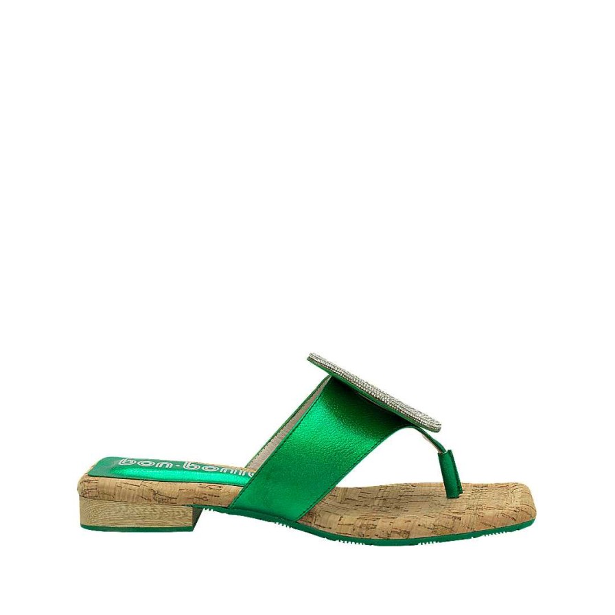 Shoes Bon-Bonite | Emerald Green Leather Three Stitch Sandal