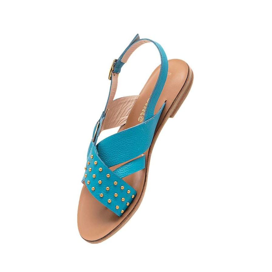 Shoes Bon-Bonite | Turquoise Leather Flat Sandal