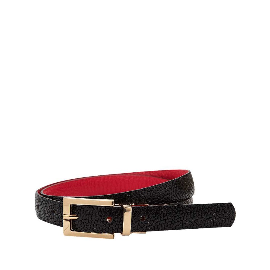 Belts Bon-Bonite | Double Sided Belt In Black Onyx Leather By Achiote Red