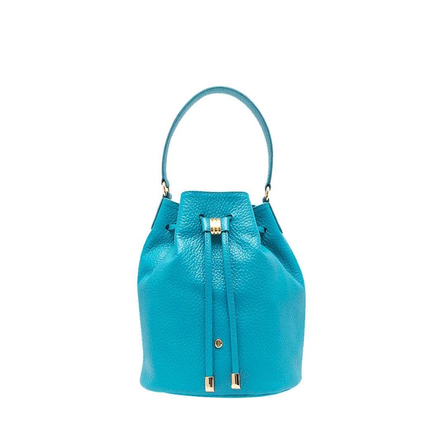 Handbags Bon-Bonite | Turquoise Leather Bucket Bag