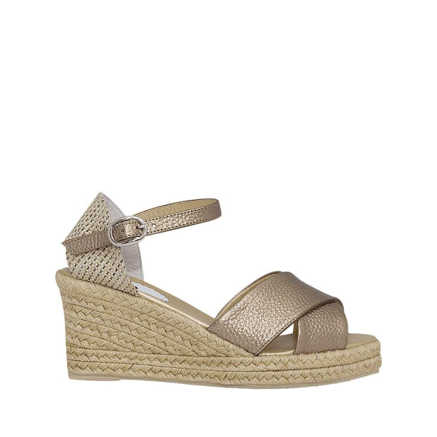 Shoes Bon-Bonite | Espadrille With Sand Metal Color Cradle In Granite Leather