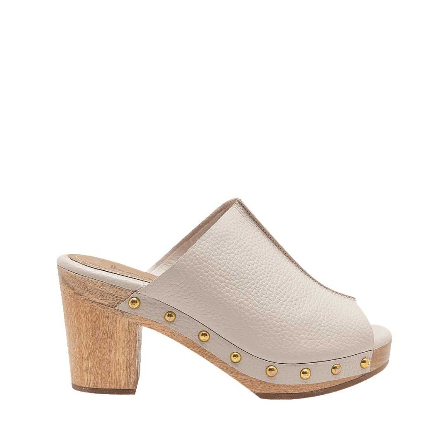 Shoes Bon-Bonite | Zueco De Tacon En Leather Color White Arena