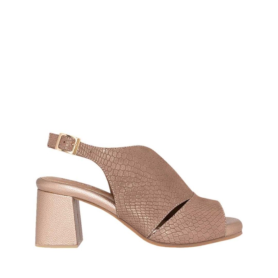 Shoes Bon-Bonite | Satin Luna Heeled Sandal In Folia Engraved Leather