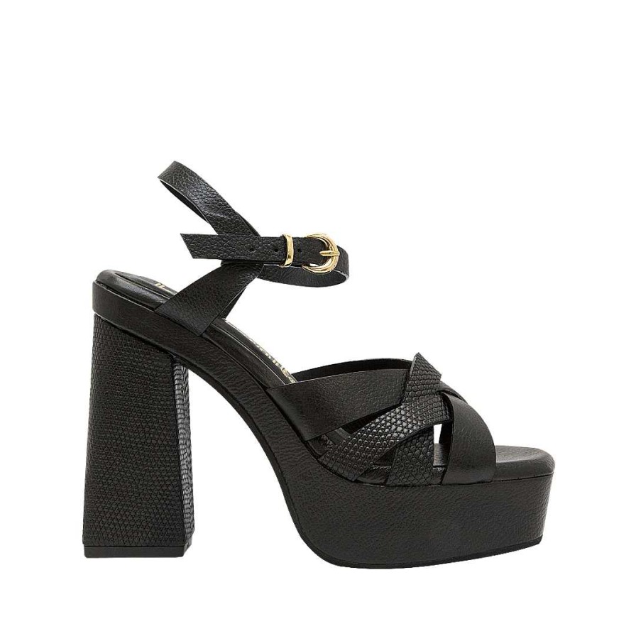 Shoes Bon-Bonite | Black Onyx Leather Platform Sandal