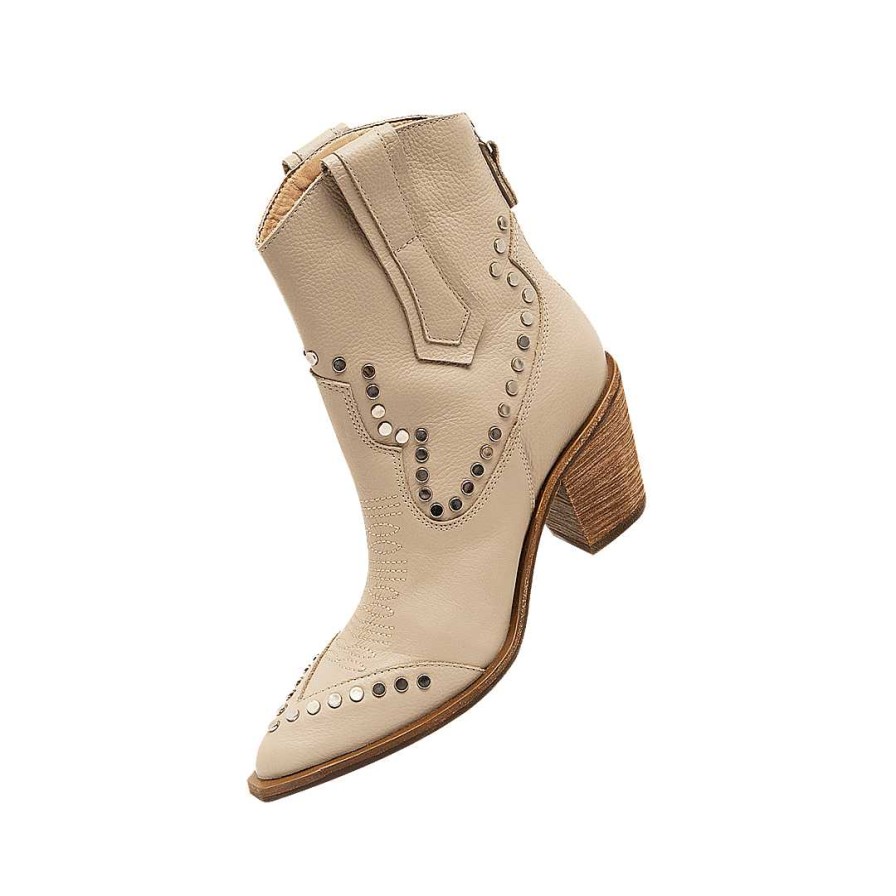 Shoes Bon-Bonite | Sand White Leather Ankle Boot