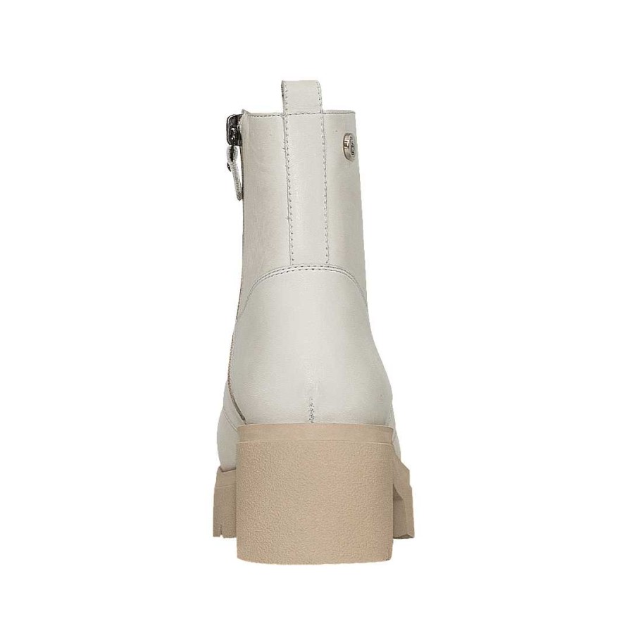 Shoes Bon-Bonite | Cream White Leather Ankle Boots.