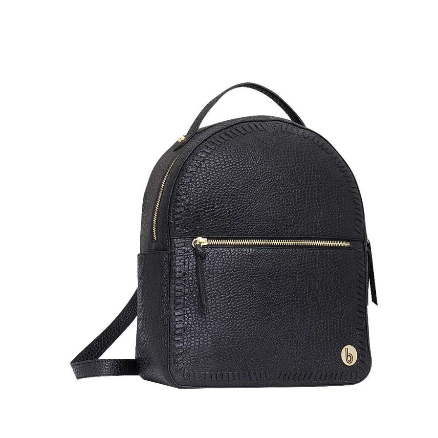 Handbags Bon-Bonite | Black Onyx Backpack In Engraved Leather