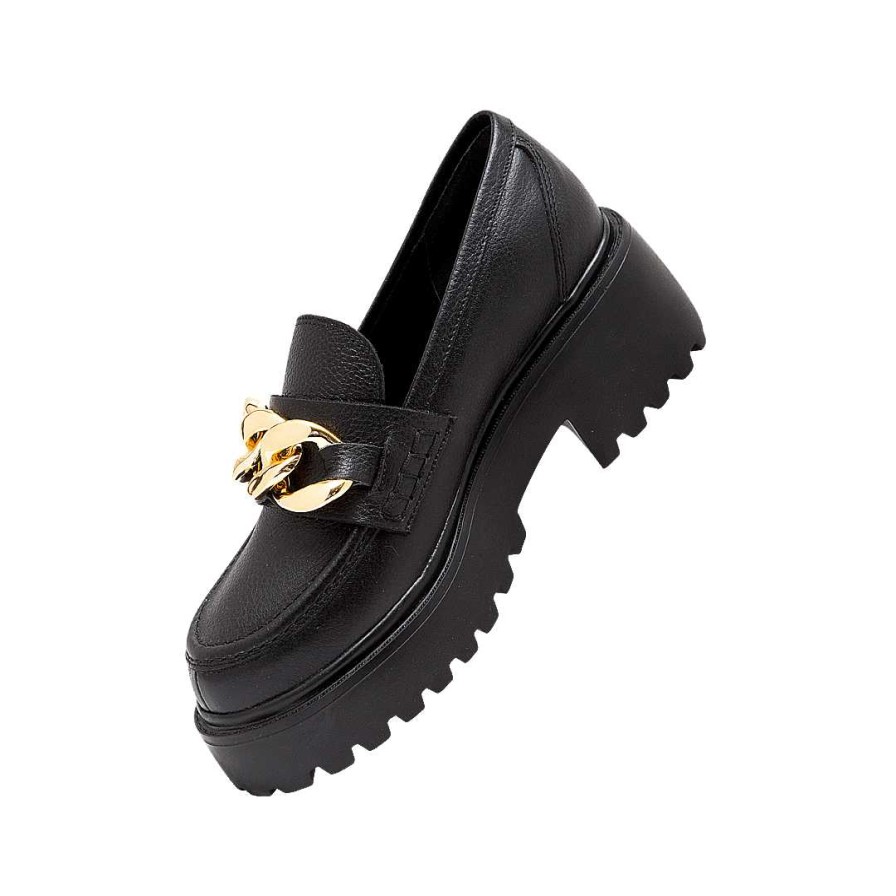 Shoes Bon-Bonite | Black Onyx Leather Platform Moccasin