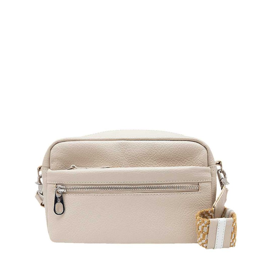 Handbags Bon-Bonite | Sand White Leather Hands Free