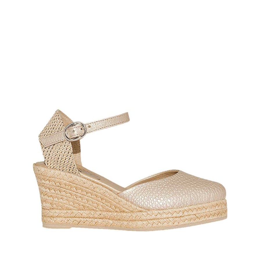 Shoes Bon-Bonite | Espadrille With Italian Gold Color Cradle In Engraved Leather