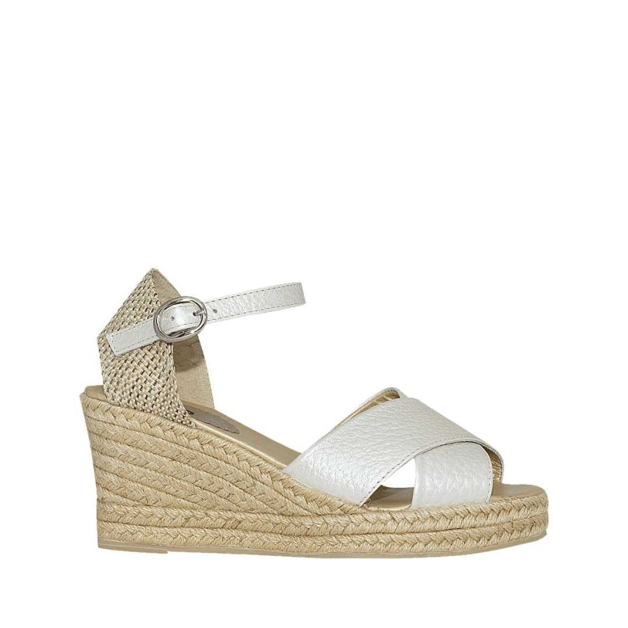 Shoes Bon-Bonite | Metallic White Leather Espadrilles