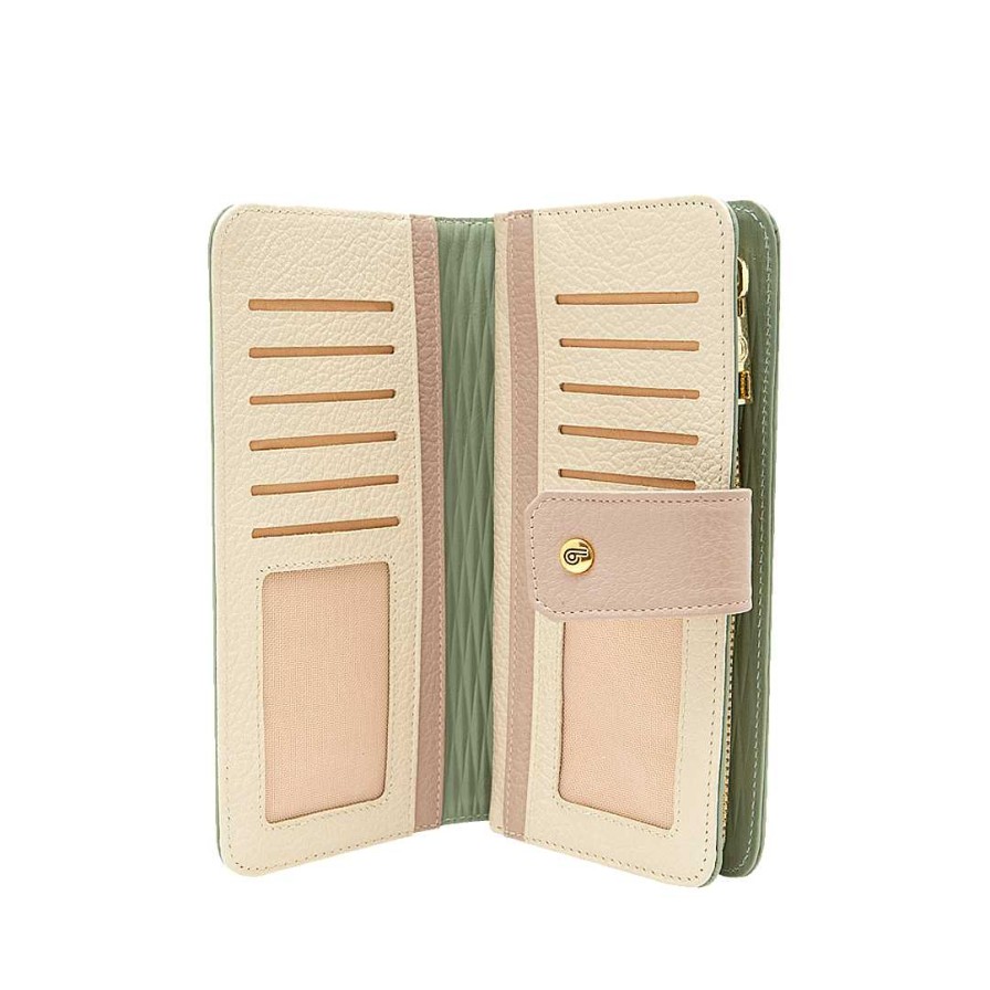 Accessories Bon-Bonite | Laurel Color Leather Wallet By Sand White And Mocha