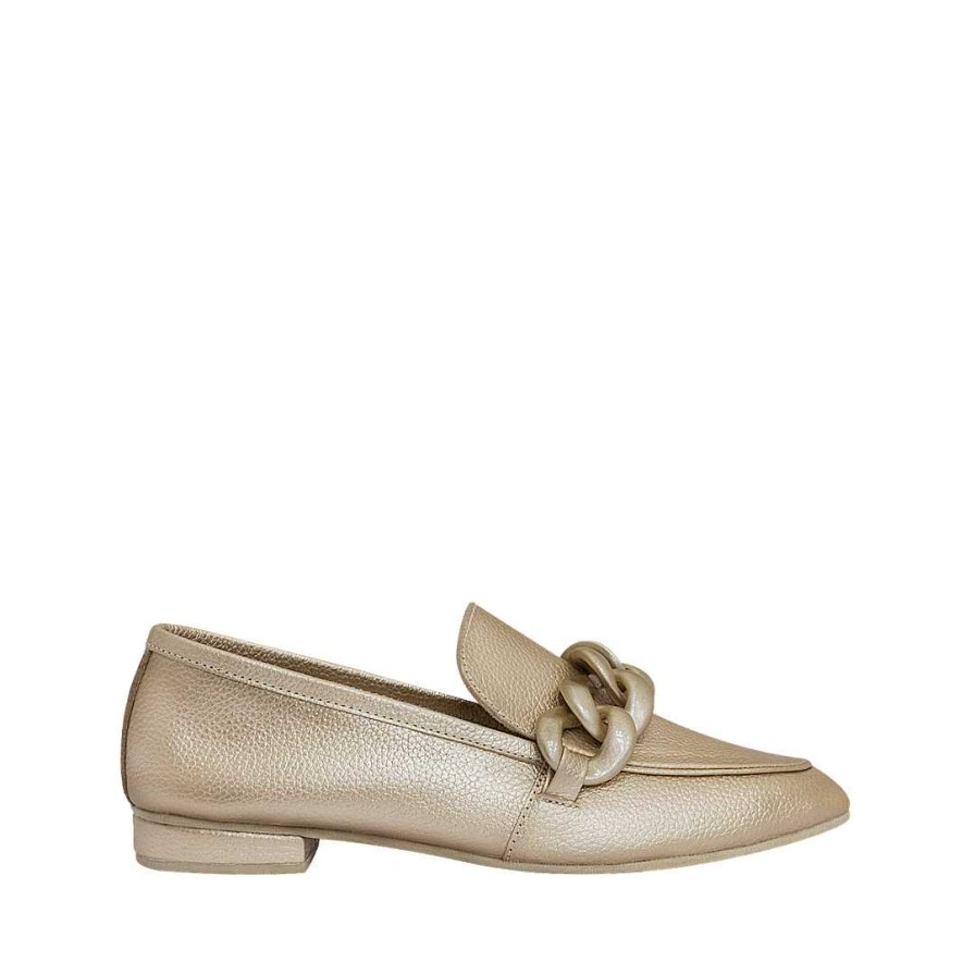 Shoes Bon-Bonite | Moccasin With Strap In Samak New Gold Color In Leather