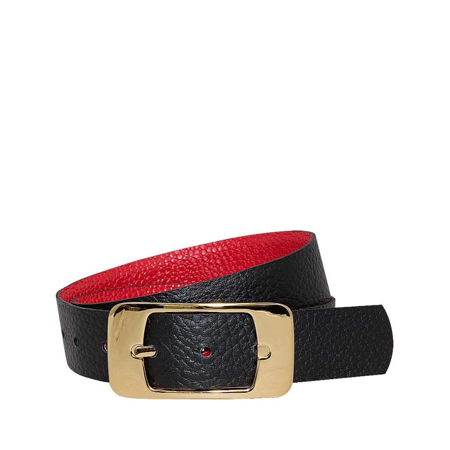 Belts Bon-Bonite | Double Sided Belt Burning Red With Onyx Black In Engraved Leather