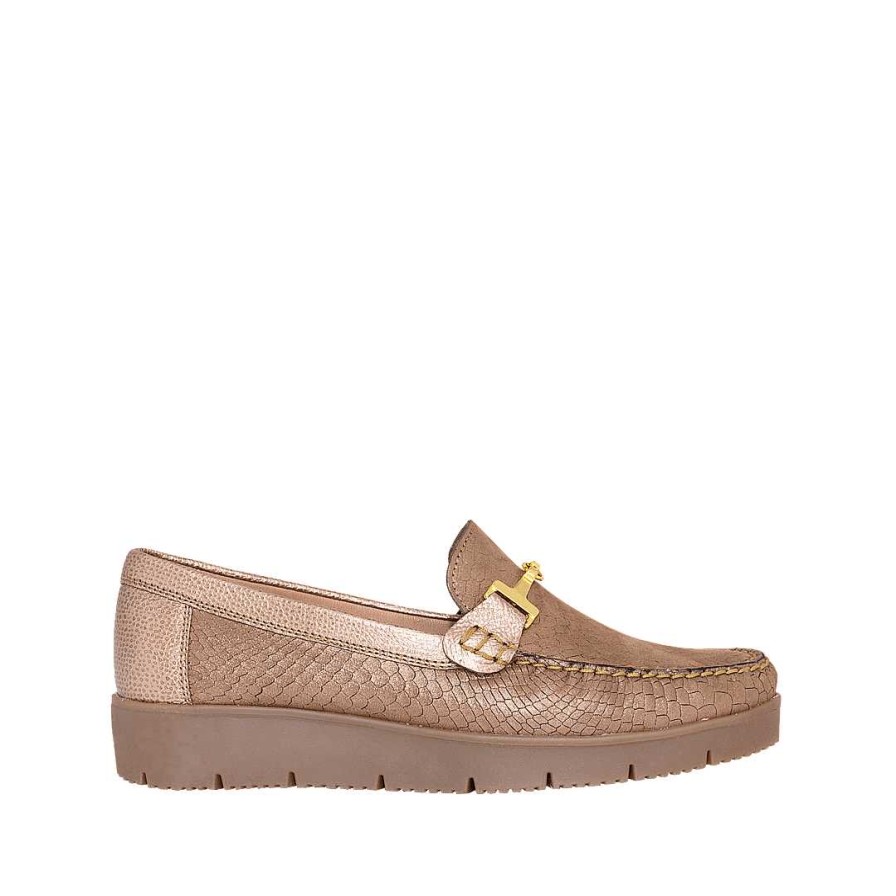 Shoes Bon-Bonite | Luna Satin Color Moccasin In Folia Engraved Leather