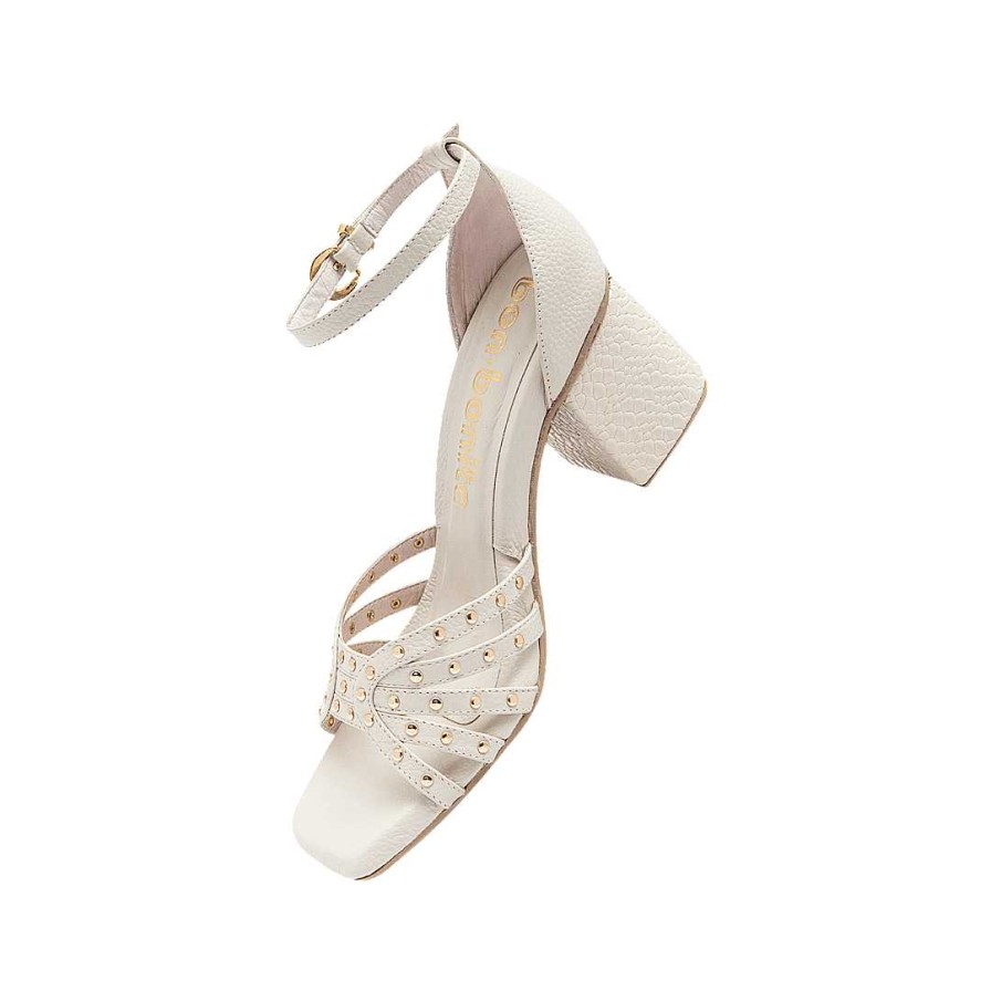 Shoes Bon-Bonite | Sand White Leather Heeled Sandal