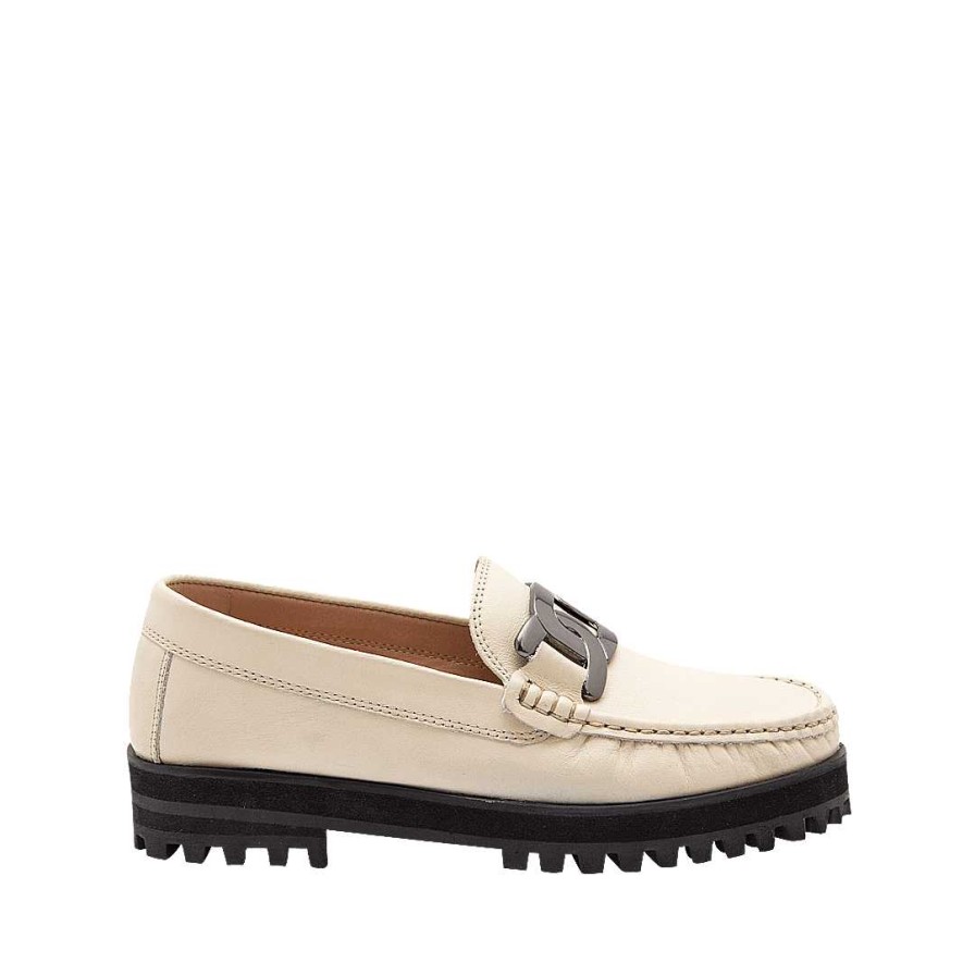 Shoes Bon-Bonite | Cream White Leather Moccasin