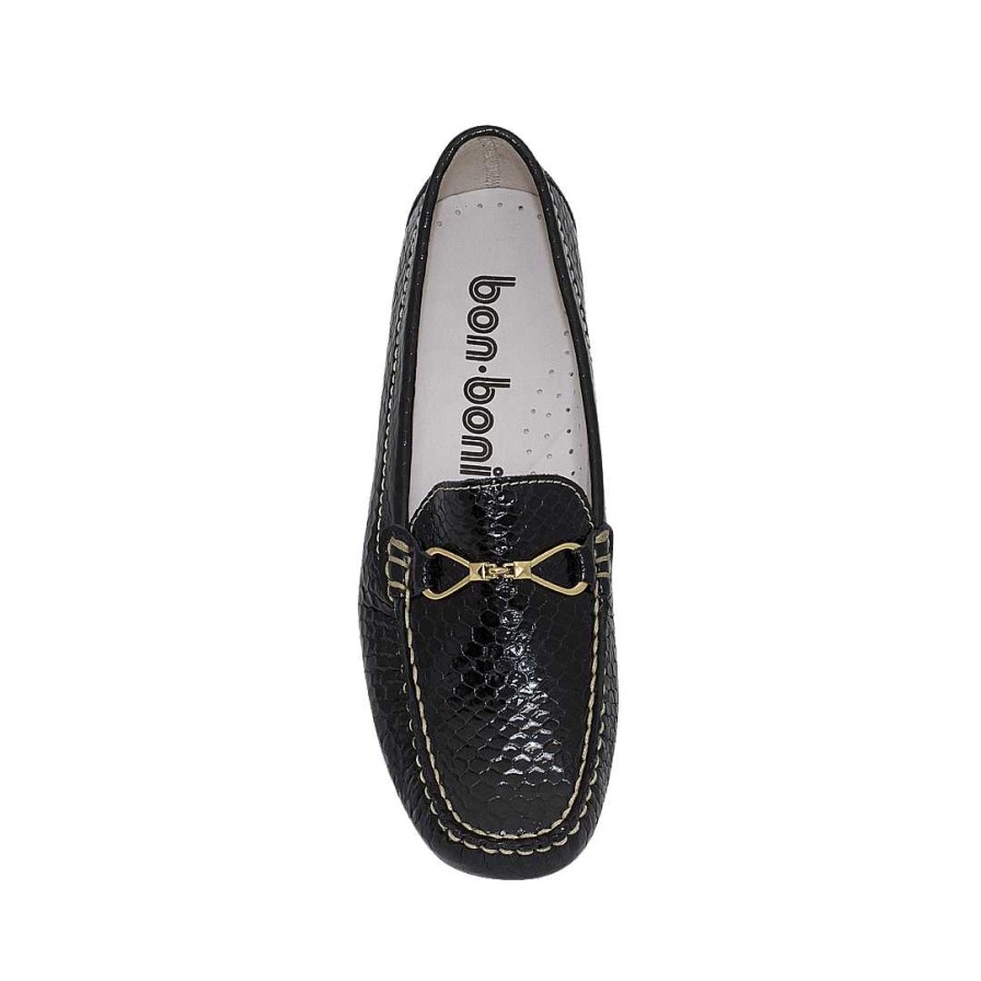 Shoes Bon-Bonite | Black Onyx Moccasin In Patent Leather