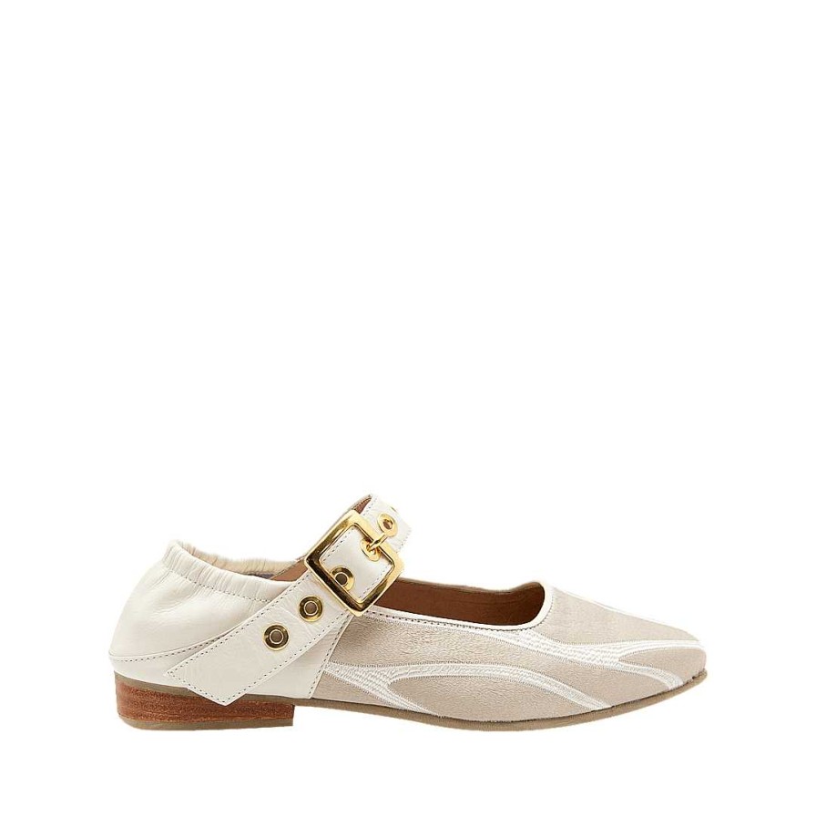 Shoes Bon-Bonite | Baleta In Leather And Textile Cream White Color