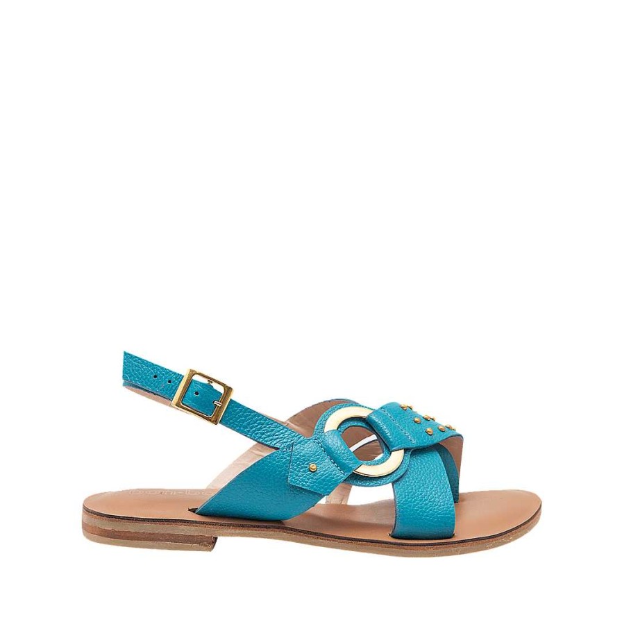 Shoes Bon-Bonite | Turquoise Leather Flat Sandal