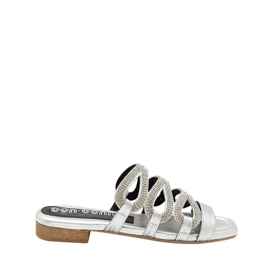 Shoes Bon-Bonite | Silver Gray Leather Mule Sandal