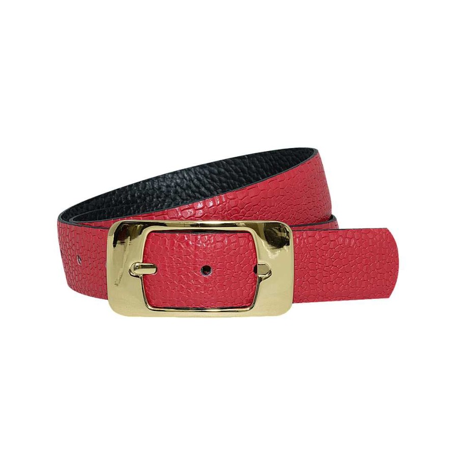 Belts Bon-Bonite | Double Sided Belt Burning Red With Onyx Black In Engraved Leather