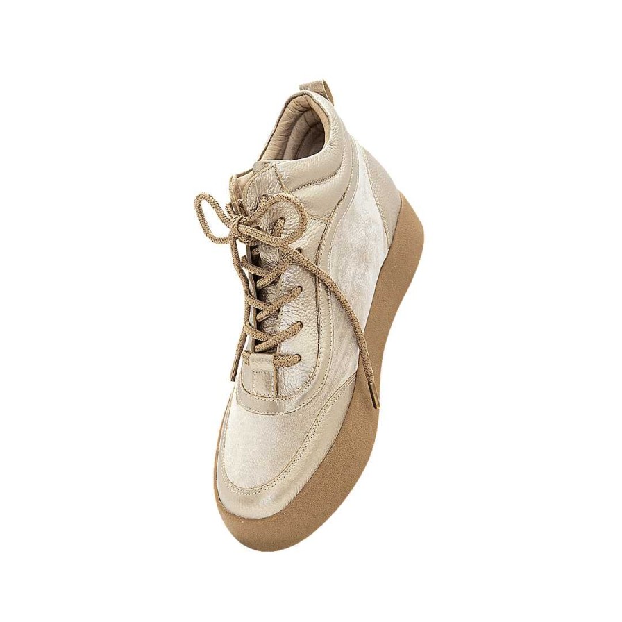 Shoes Bon-Bonite | High Top Sneakers In Leather And Textile Color Metal Sand