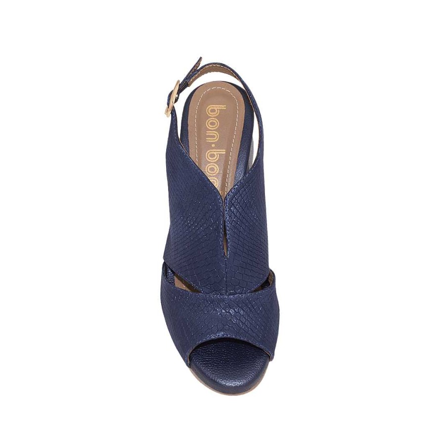 Shoes Bon-Bonite | Night Blue Heeled Sandal In Folia Engraved Leather