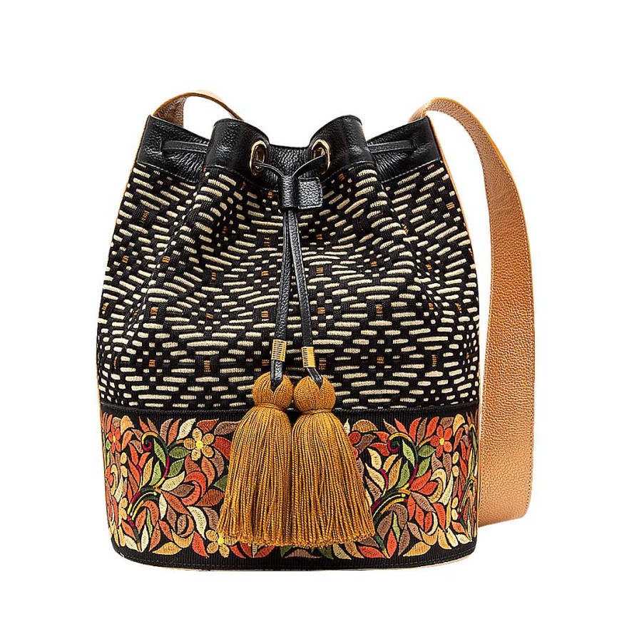 Handbags Bon-Bonite | Leather And Textile Bucket Bag Black Onyx By Orange