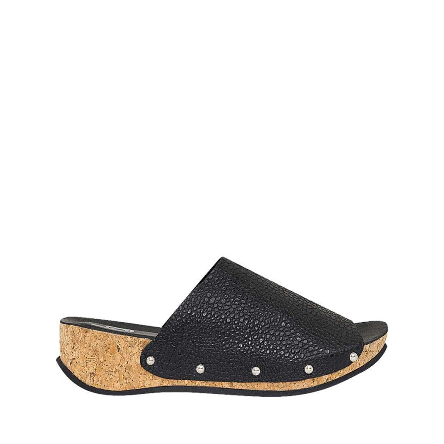 Shoes Bon-Bonite | Black Onix Cork Platform Sandal In Leather