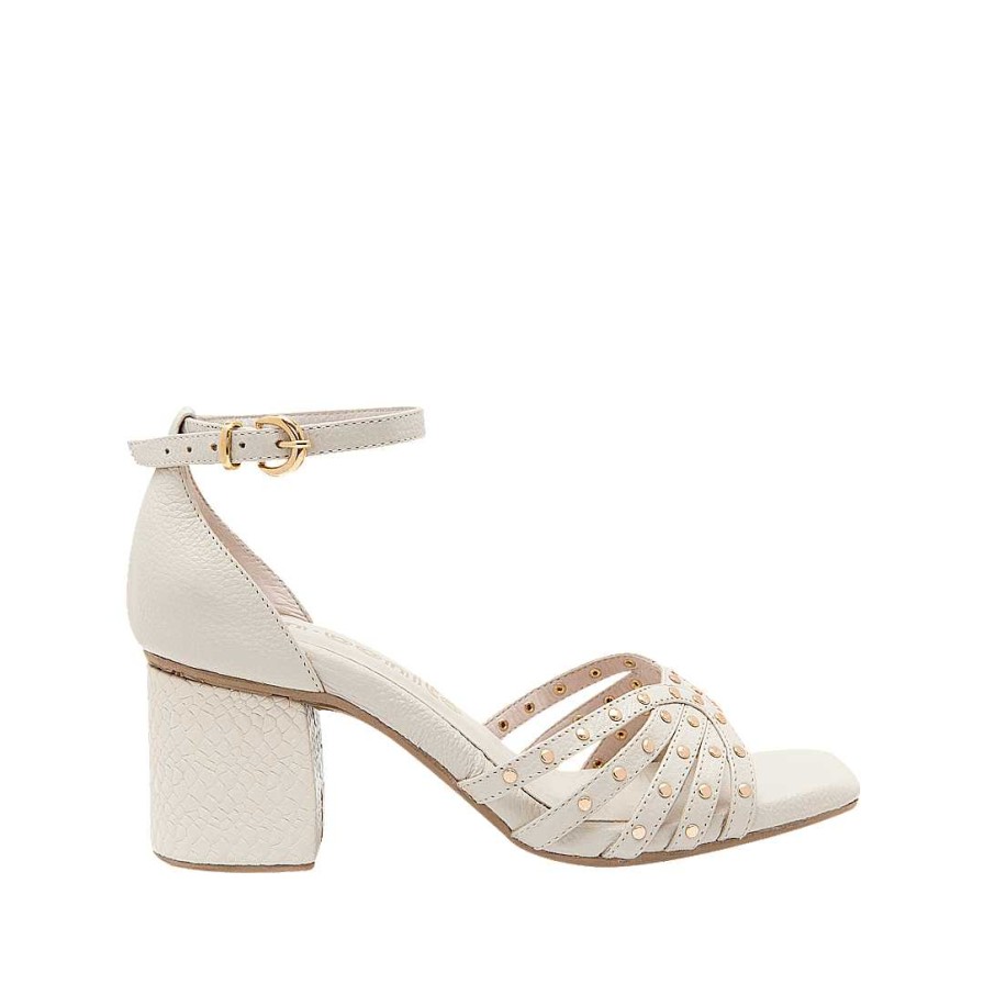 Shoes Bon-Bonite | Sand White Leather Heeled Sandal