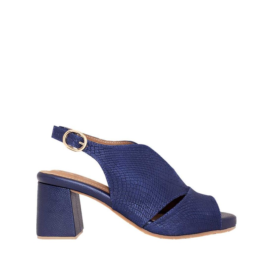 Shoes Bon-Bonite | Night Blue Heeled Sandal In Folia Engraved Leather