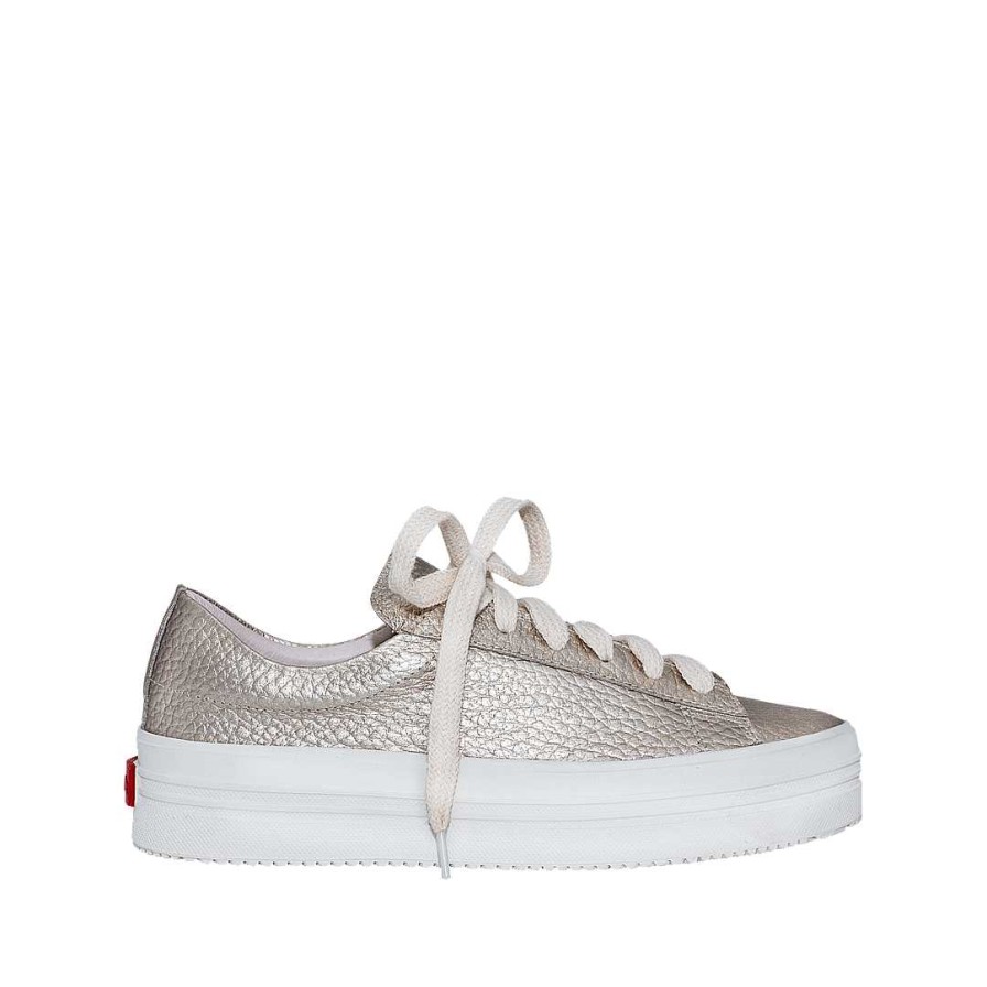 Shoes Bon-Bonite | Classic Platinum Color Leather Tennis Shoes.