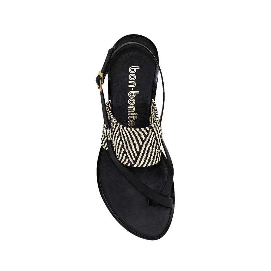 Shoes Bon-Bonite | Black Onyx Leather Sandal With Handcrafted Detail