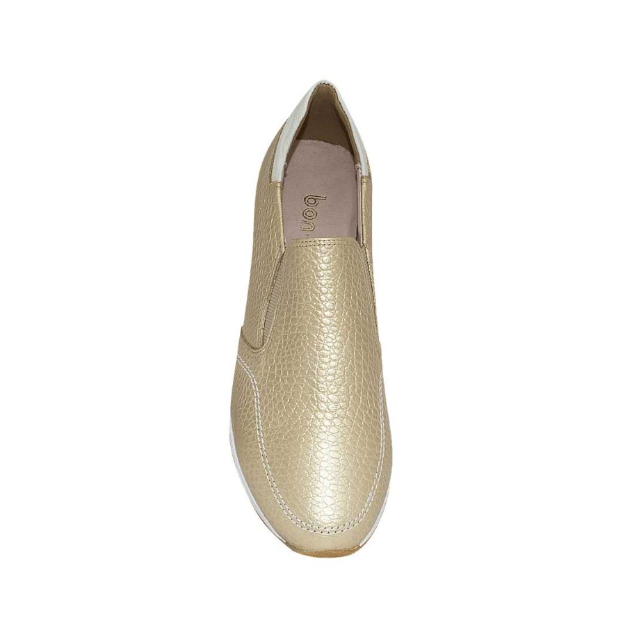 Shoes Bon-Bonite | New Gold Color Slip-On Tennis Shoes In Leather.