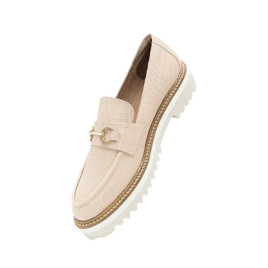 Shoes Bon-Bonite | Nude Leather Platform Moccasin