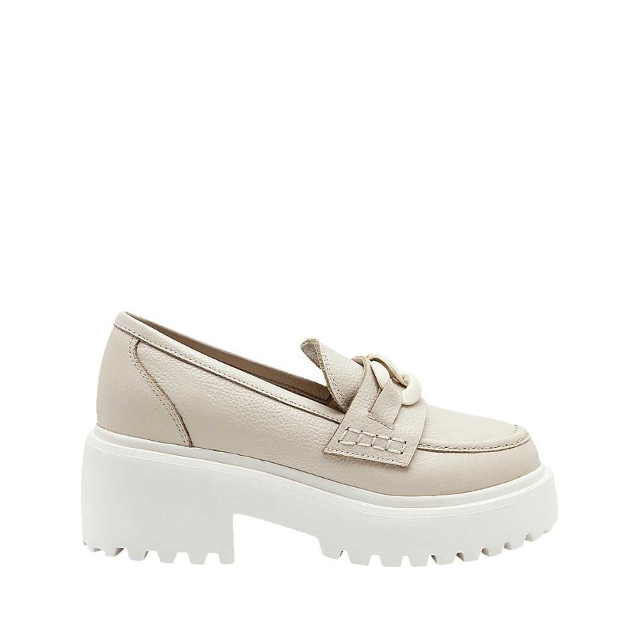 Shoes Bon-Bonite | Talc Leather Platform Moccasin