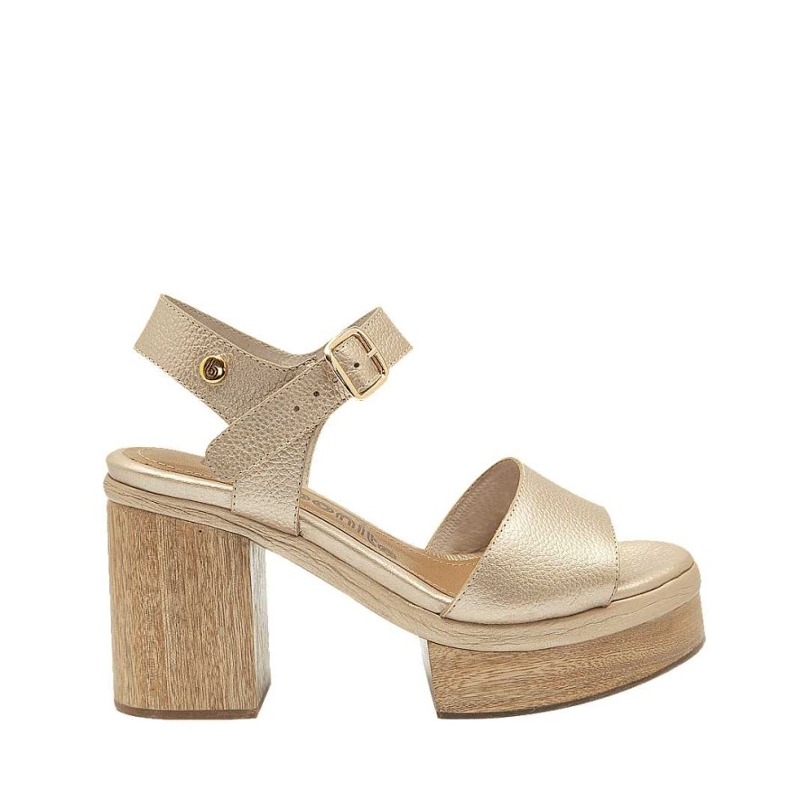 Shoes Bon-Bonite | Heeled Sandal In New Gold Color Leather