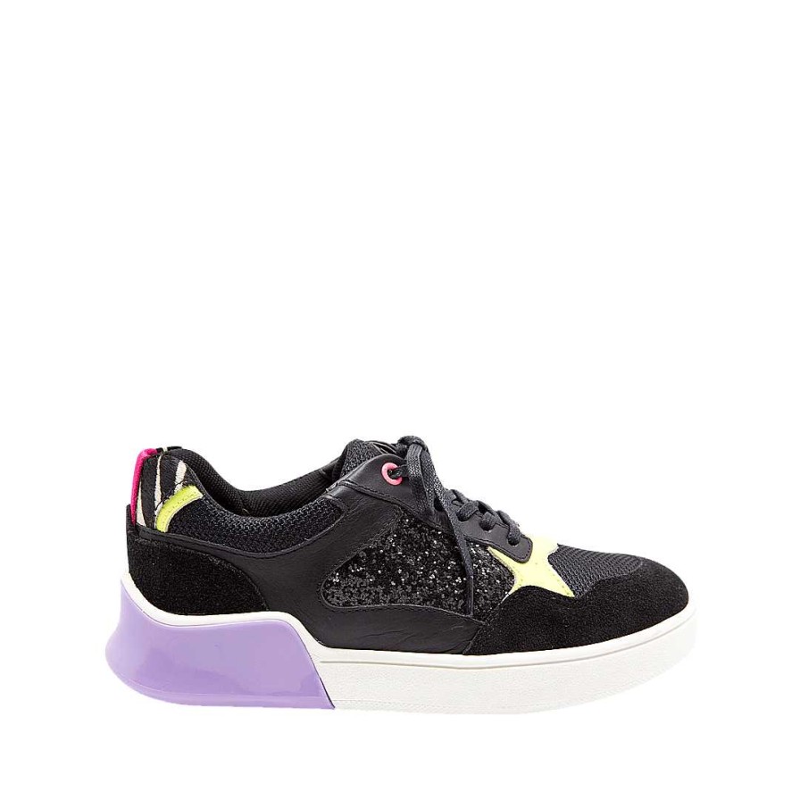 Shoes Bon-Bonite | Black Onyx Leather And Textile Tennis Shoes