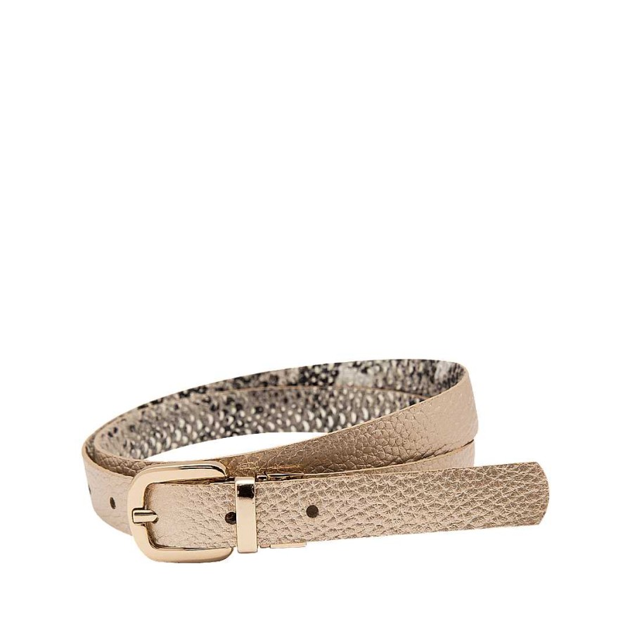 Belts Bon-Bonite | Double Sided Belt In New Gold Color Leather And Animal Print