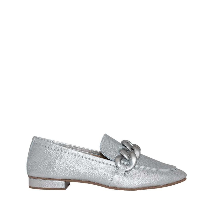 Shoes Bon-Bonite | Moccasin With Strap In Samak Silver Color In Napa Leather