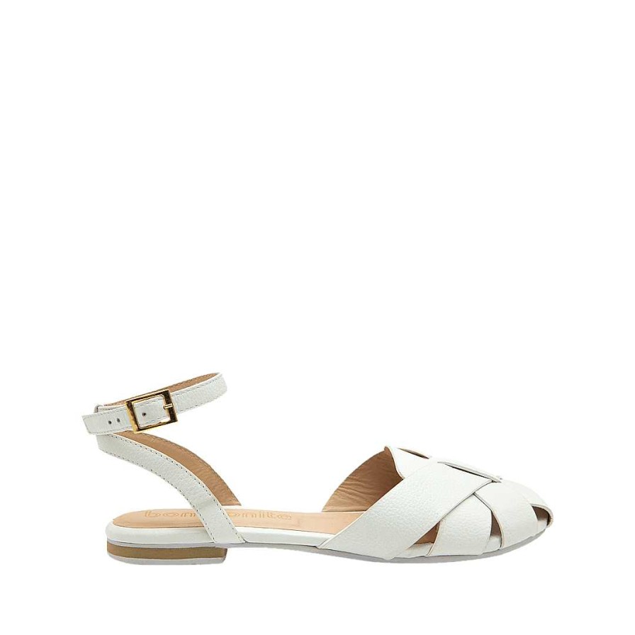 Shoes Bon-Bonite | Flat Sandal In Pure White Leather