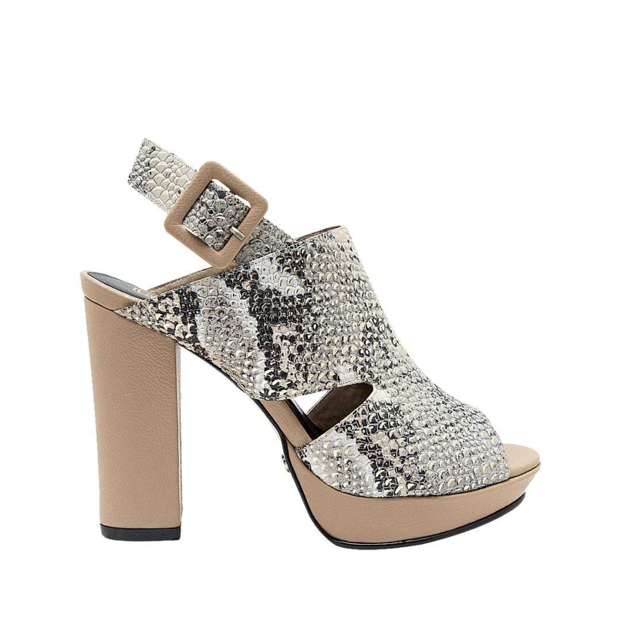 Shoes Bon-Bonite | Heeled Sandal In Animal Print Leather Color Capuccino