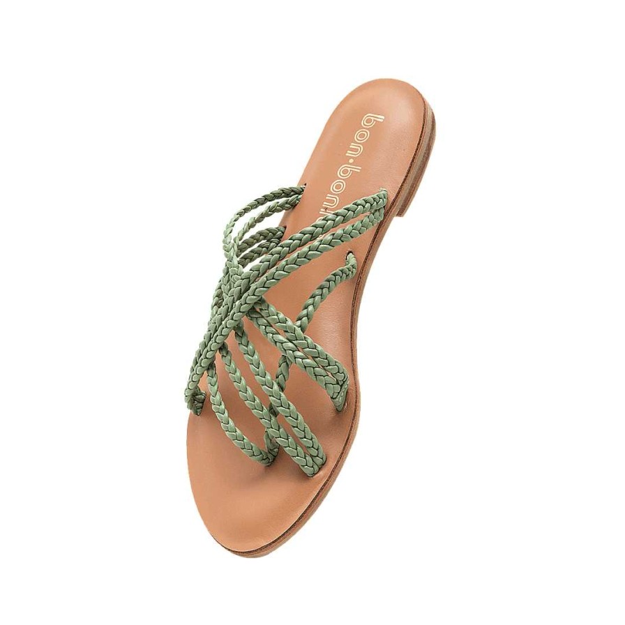 Shoes Bon-Bonite | Sabila Green Leather Three Stitch Sandal