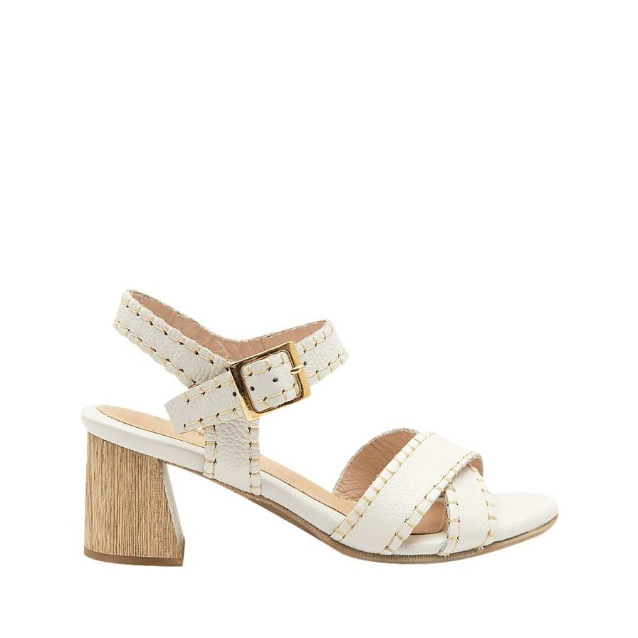 Shoes Bon-Bonite | Cream White Leather Heeled Sandal