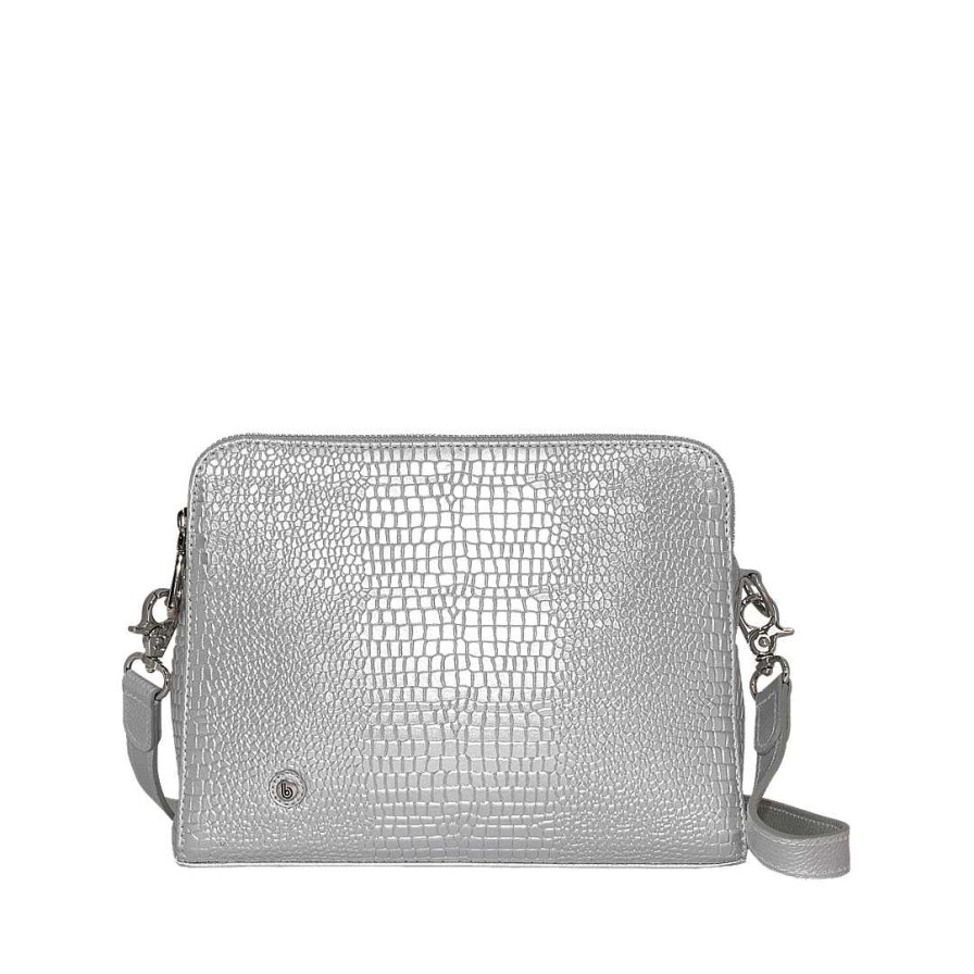 Handbags Bon-Bonite | Silver Gray Hands Free Engraved Leather