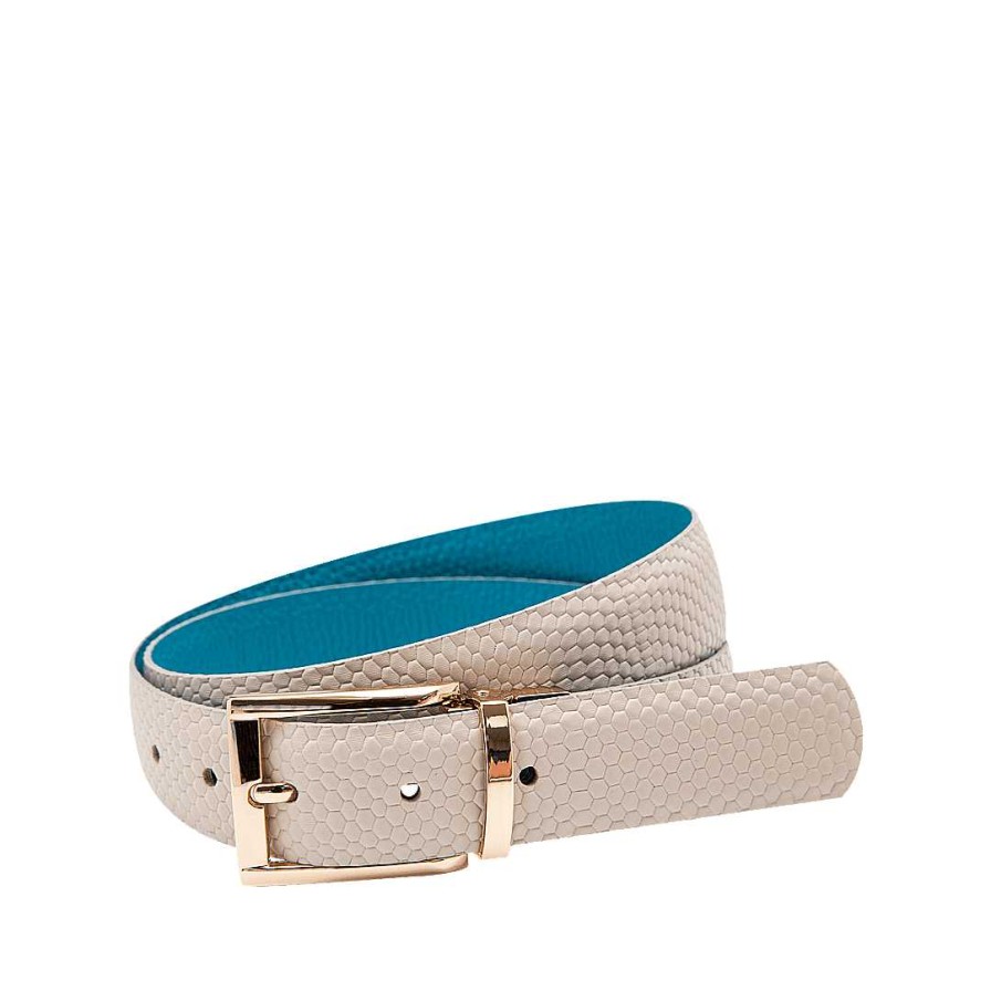 Belts Bon-Bonite | Double Sided Belt In Sand White And Turquoise Leather