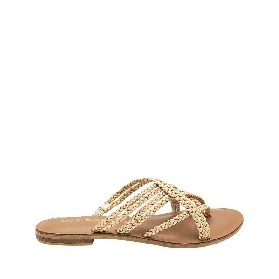 Shoes Bon-Bonite | Three Stitch Sandal In New Gold Color Leather