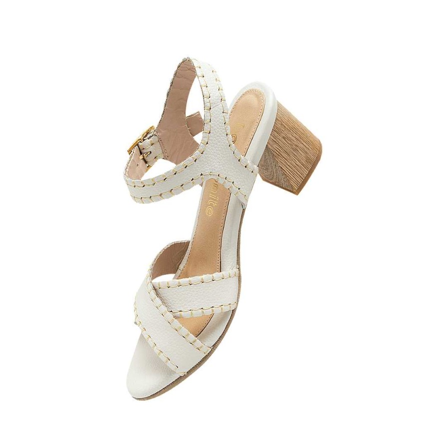 Shoes Bon-Bonite | Cream White Leather Heeled Sandal